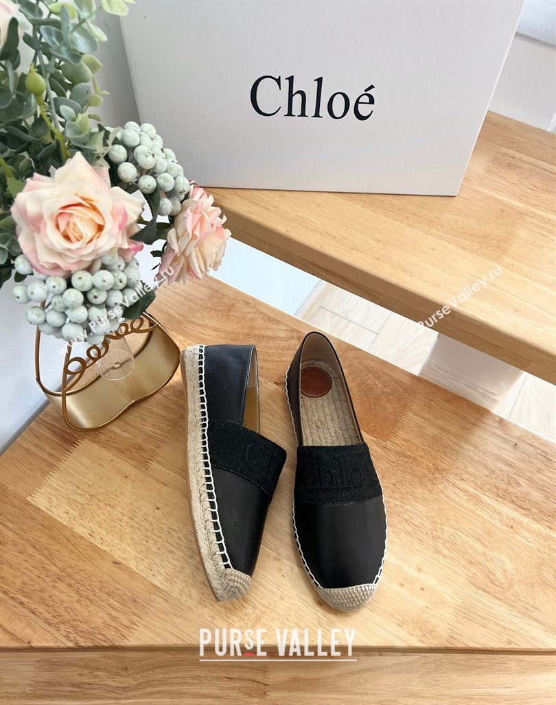 Chloe Espadrilles Flat in Calfskin and Denim Black 2024 0125 (HB-240125052)