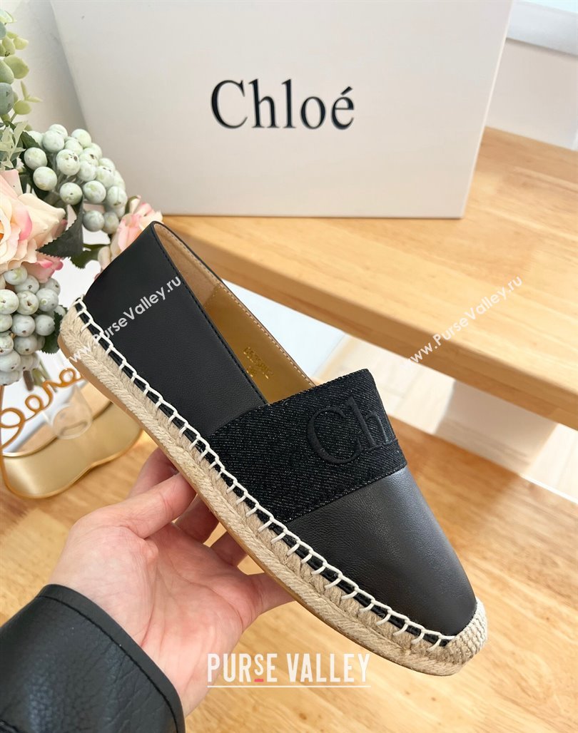 Chloe Espadrilles Flat in Calfskin and Denim Black 2024 0125 (HB-240125052)