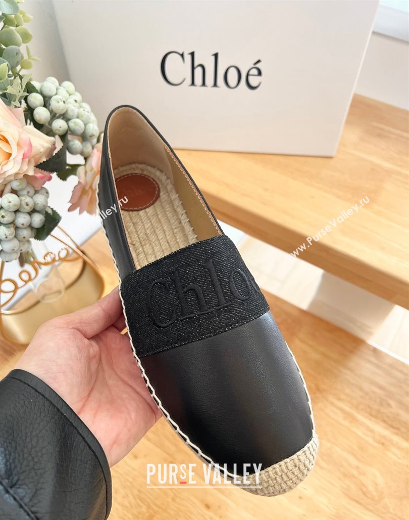 Chloe Espadrilles Flat in Calfskin and Denim Black 2024 0125 (HB-240125052)