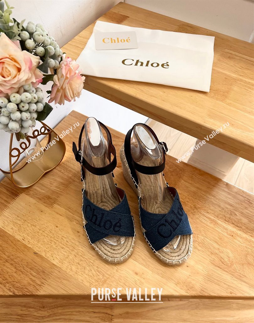 Chloe Espadrilles Wedge Sandals in Canvas Blue 2024 0125 (HB-240125059)