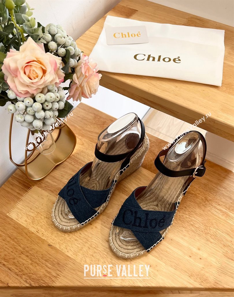 Chloe Espadrilles Wedge Sandals in Canvas Blue 2024 0125 (HB-240125059)