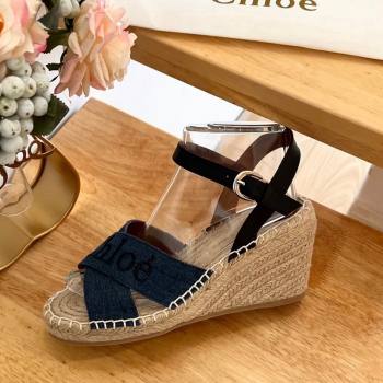 Chloe Espadrilles Wedge Sandals in Canvas Blue 2024 0125 (HB-240125059)