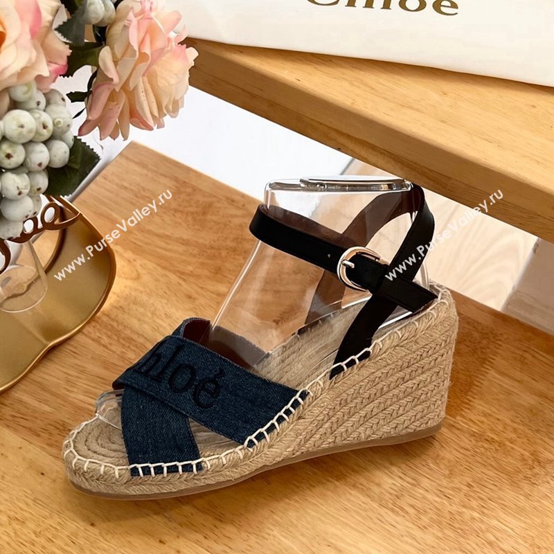 Chloe Espadrilles Wedge Sandals in Canvas Blue 2024 0125 (HB-240125059)