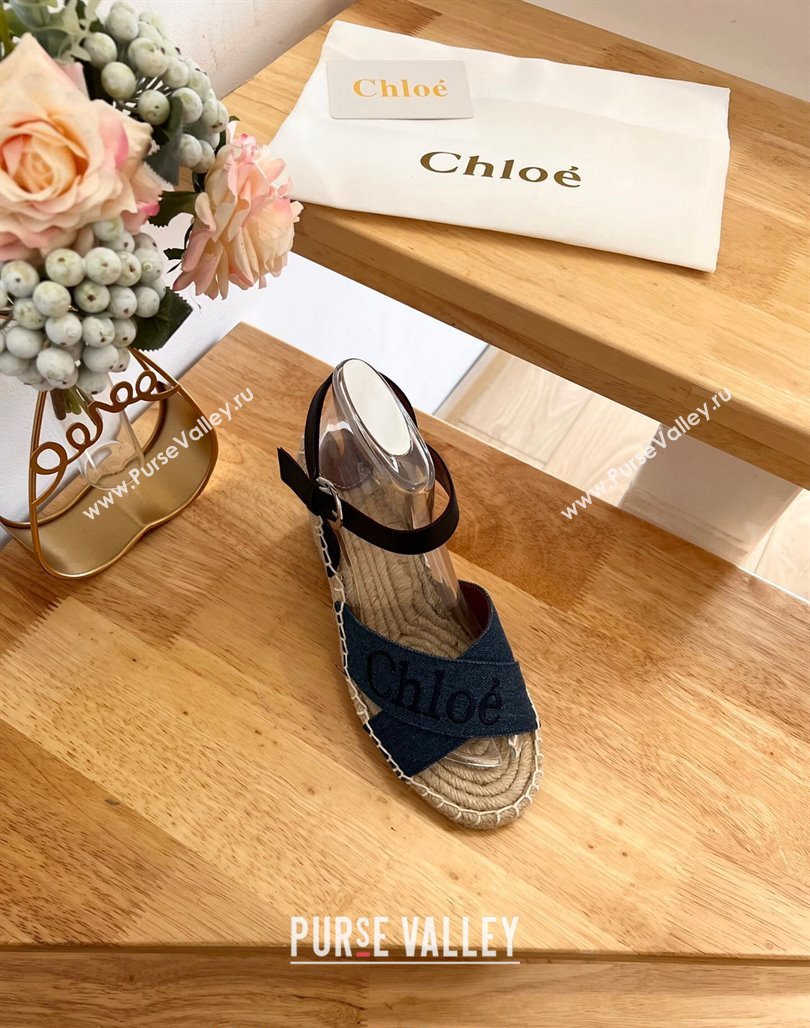 Chloe Espadrilles Wedge Sandals in Canvas Blue 2024 0125 (HB-240125059)