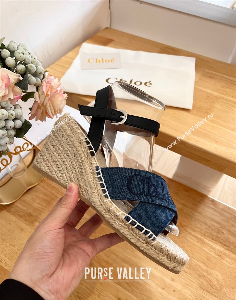 Chloe Espadrilles Wedge Sandals in Canvas Blue 2024 0125 (HB-240125059)