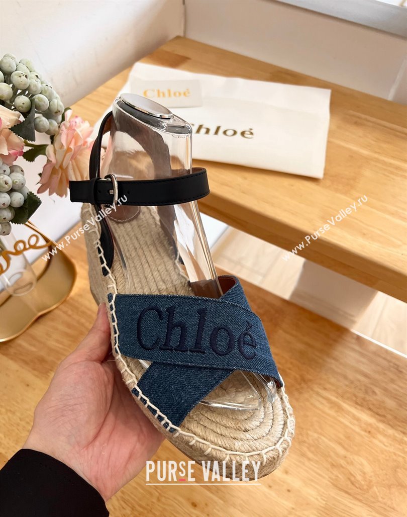 Chloe Espadrilles Wedge Sandals in Canvas Blue 2024 0125 (HB-240125059)