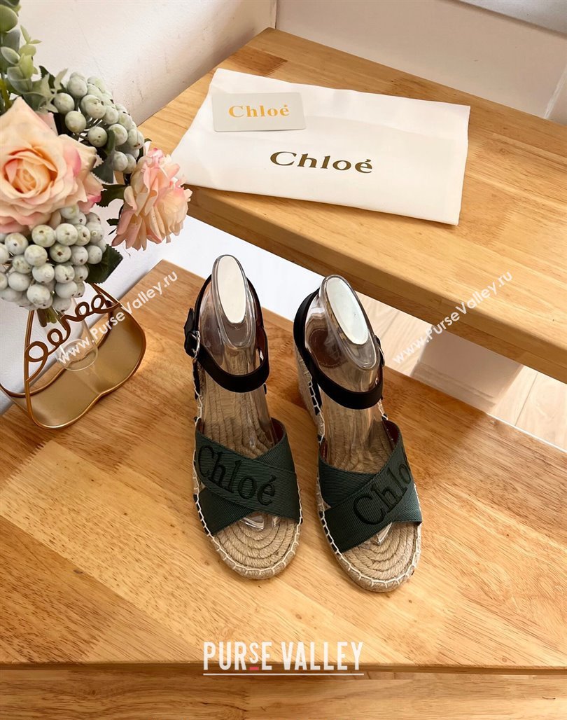 Chloe Espadrilles Wedge Sandals in Canvas Green 2024 0125 (HB-240125060)