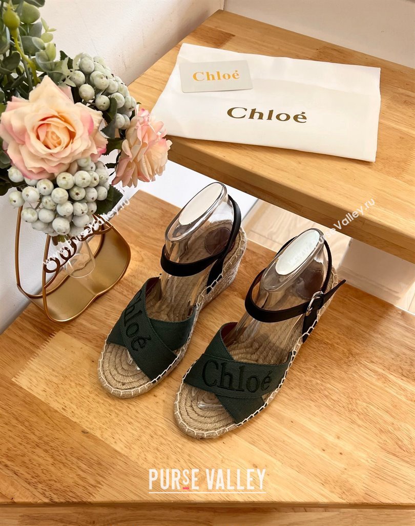 Chloe Espadrilles Wedge Sandals in Canvas Green 2024 0125 (HB-240125060)