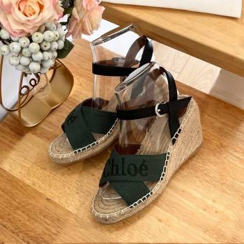 Chloe Espadrilles Wedge Sandals in Canvas Green 2024 0125 (HB-240125060)