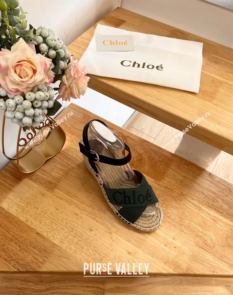 Chloe Espadrilles Wedge Sandals in Canvas Green 2024 0125 (HB-240125060)