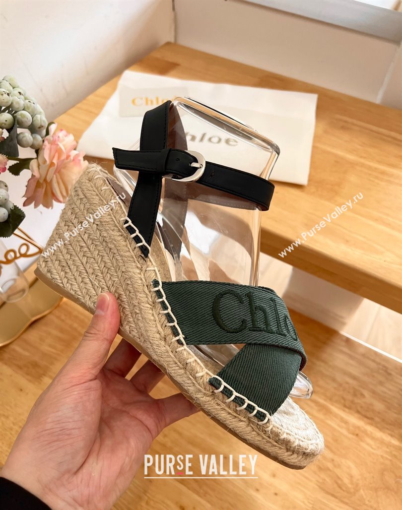 Chloe Espadrilles Wedge Sandals in Canvas Green 2024 0125 (HB-240125060)