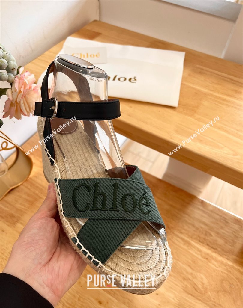 Chloe Espadrilles Wedge Sandals in Canvas Green 2024 0125 (HB-240125060)