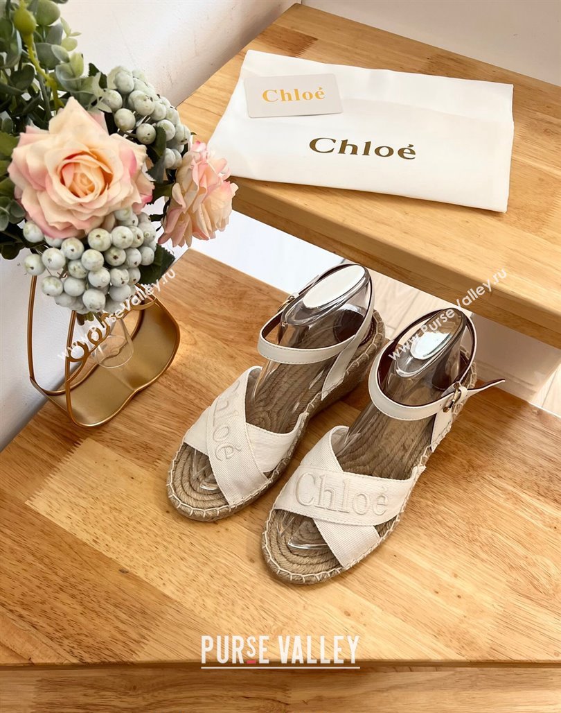 Chloe Espadrilles Wedge Sandals in Canvas White 2024 0125 (HB-240125061)