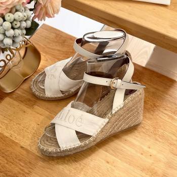 Chloe Espadrilles Wedge Sandals in Canvas White 2024 0125 (HB-240125061)