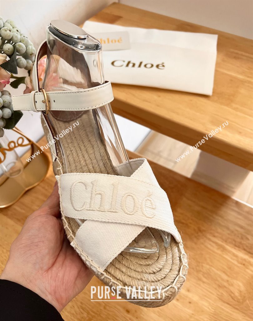 Chloe Espadrilles Wedge Sandals in Canvas White 2024 0125 (HB-240125061)