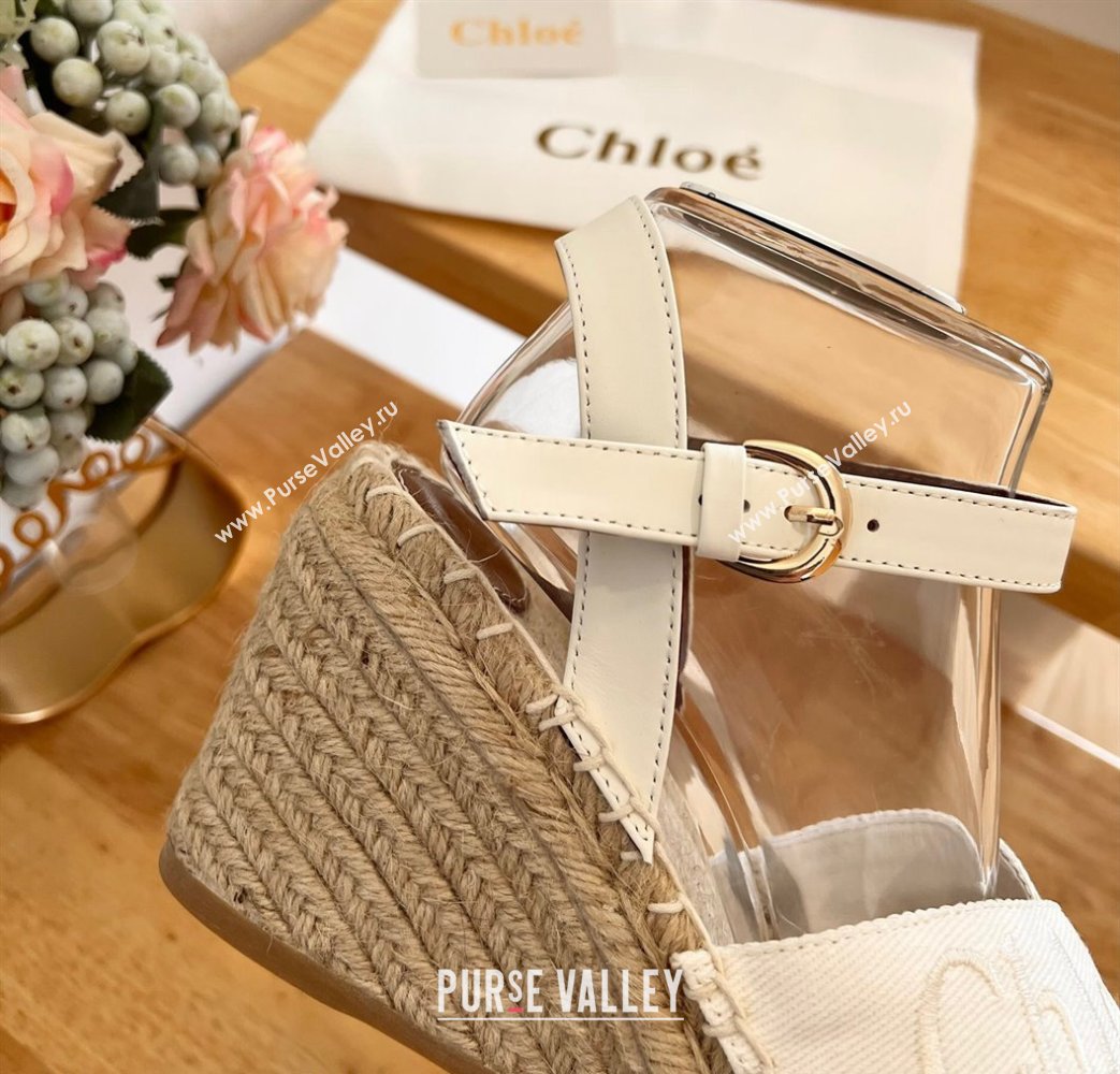 Chloe Espadrilles Wedge Sandals in Canvas White 2024 0125 (HB-240125061)