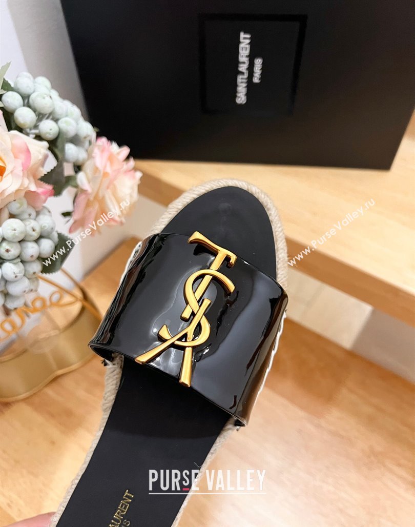 Saint Laurent YSL Espadrilles Flat Slide Sandals in Patent Leather Black 2024 0125 (HB-240125062)