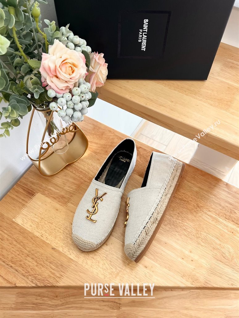 Saint Laurent YSL Espadrilles Flat in Linen Fabric White 2024 0125 (HB-240125066)