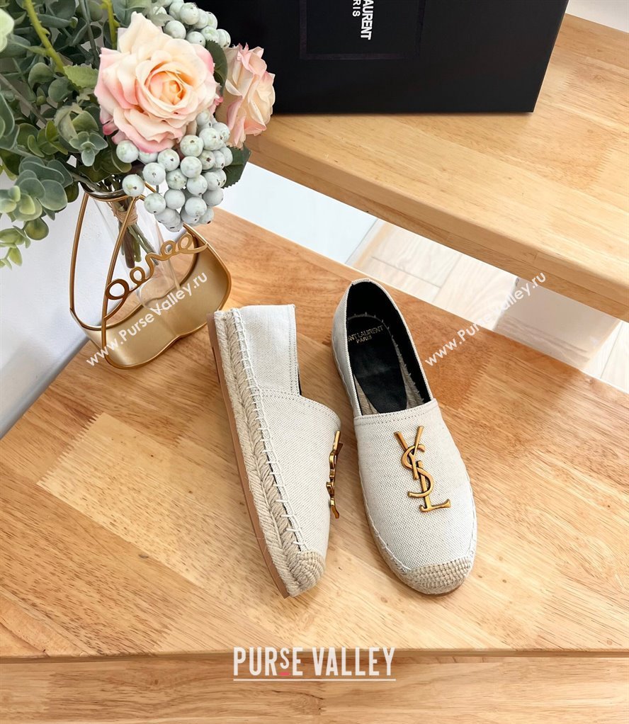 Saint Laurent YSL Espadrilles Flat in Linen Fabric White 2024 0125 (HB-240125066)