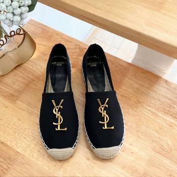 Saint Laurent YSL Espadrilles Flat in Linen Fabric Black 2024 0125 (HB-240125067)