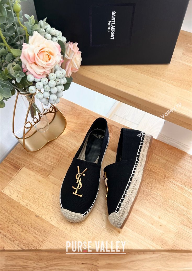 Saint Laurent YSL Espadrilles Flat in Linen Fabric Black 2024 0125 (HB-240125067)