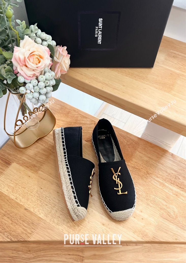 Saint Laurent YSL Espadrilles Flat in Linen Fabric Black 2024 0125 (HB-240125067)