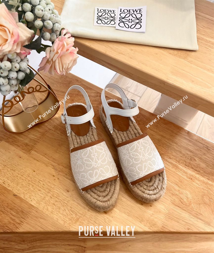 Loewe Anagram Espadrilles Flat Sandals in Calfskin and Canvas White 2024 0125 (HB-240125038)