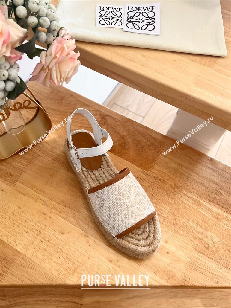 Loewe Anagram Espadrilles Flat Sandals in Calfskin and Canvas White 2024 0125 (HB-240125038)