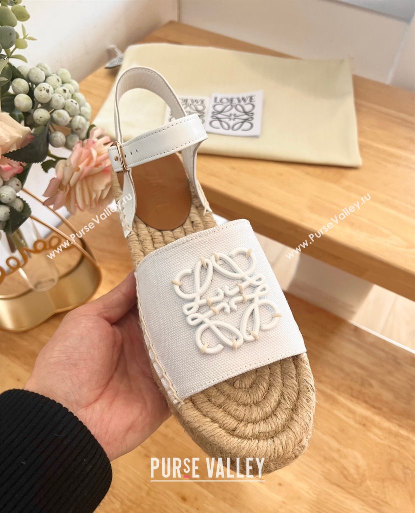 Loewe Anagram Espadrilles Flat Sandals in Calfskin and Canvas White 2024 0125 (HB-240125040)