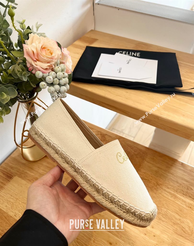 Celine Coton Canvas Espadrilles with CELINE Signature White 2 2024 0124 (MD-240124126)