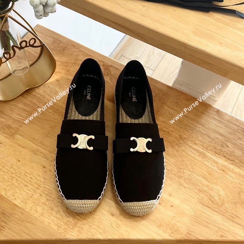 Celine Cotton Canvas Espadrilles with Logo Bow Black 2024 0124 (MD-240124125)