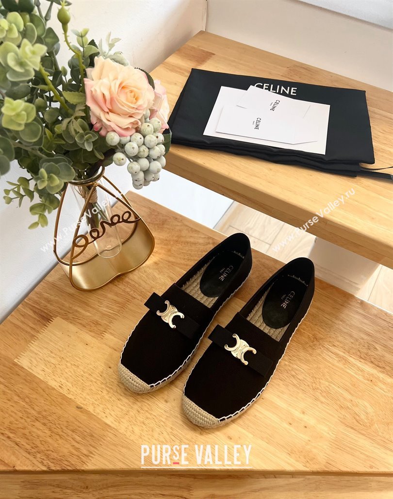 Celine Cotton Canvas Espadrilles with Logo Bow Black 2024 0124 (MD-240124125)