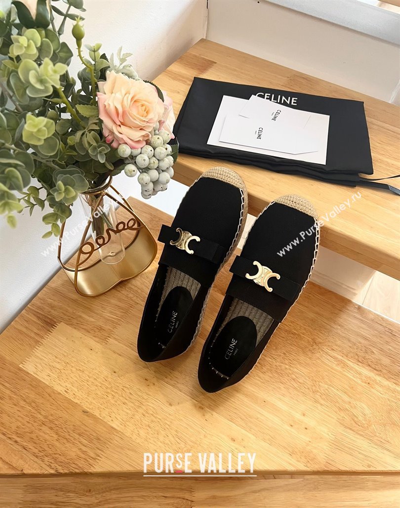 Celine Cotton Canvas Espadrilles with Logo Bow Black 2024 0124 (MD-240124125)