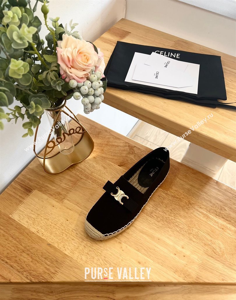 Celine Cotton Canvas Espadrilles with Logo Bow Black 2024 0124 (MD-240124125)