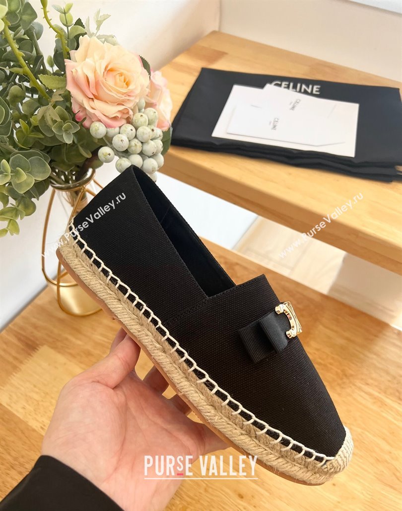 Celine Cotton Canvas Espadrilles with Logo Bow Black 2024 0124 (MD-240124125)