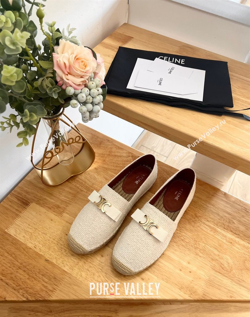 Celine Cotton Canvas Espadrilles with Logo Bow White 2024 0124 (MD-240124128)