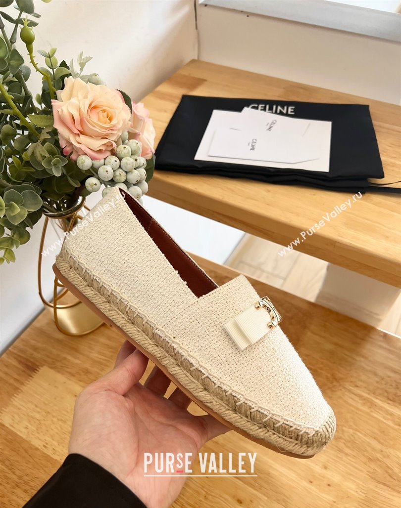 Celine Cotton Canvas Espadrilles with Logo Bow White 2024 0124 (MD-240124128)