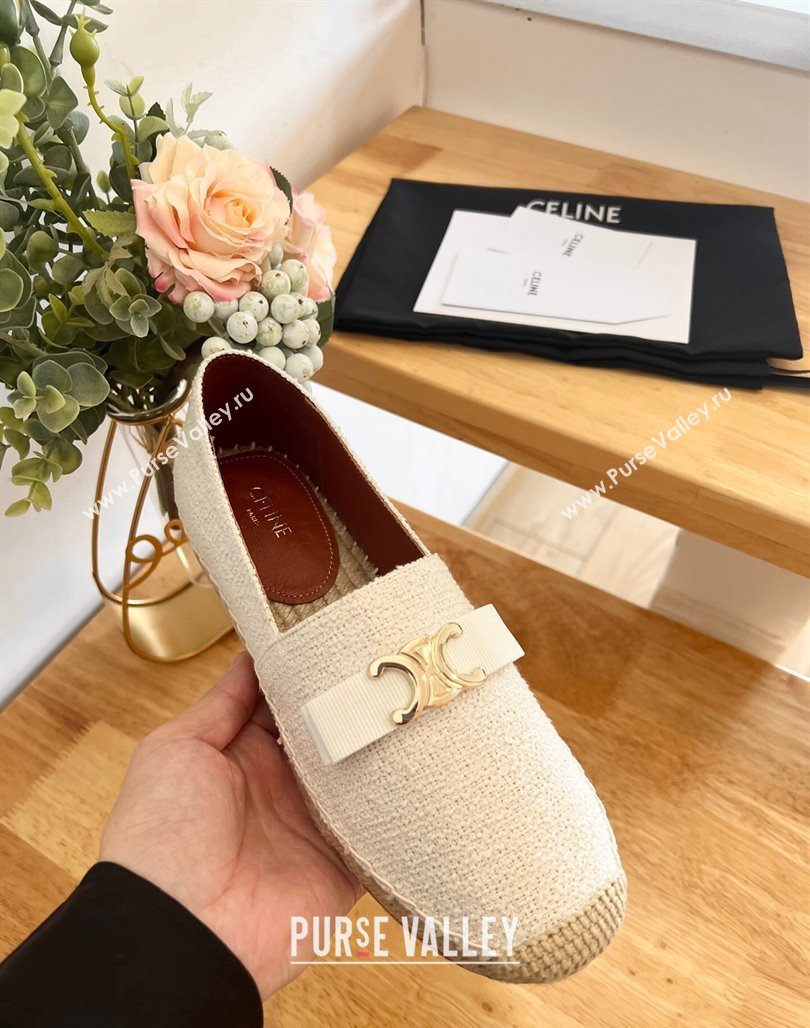 Celine Cotton Canvas Espadrilles with Logo Bow White 2024 0124 (MD-240124128)