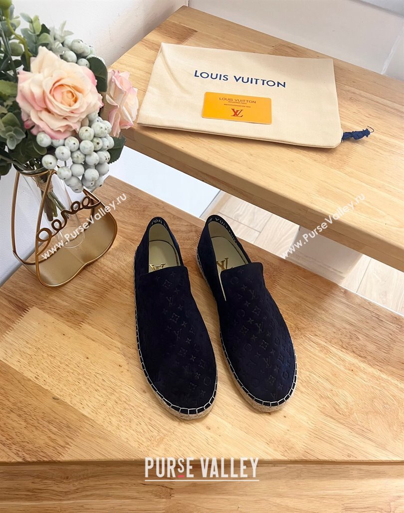 Louis Vuitton Starboard Flat Espadrilles in Monogram Velvet Navy Blue 2024 0125 (HB-240125085)