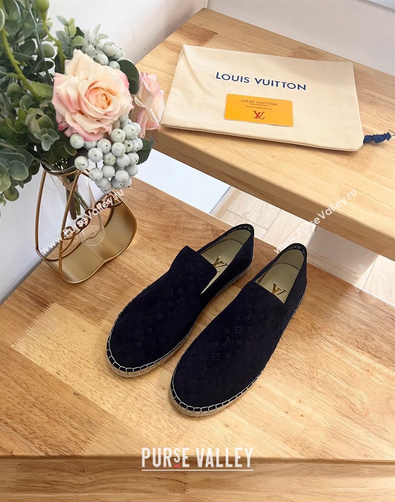 Louis Vuitton Starboard Flat Espadrilles in Monogram Velvet Navy Blue 2024 0125 (HB-240125085)