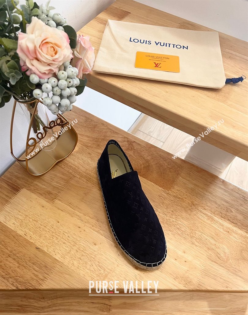 Louis Vuitton Starboard Flat Espadrilles in Monogram Velvet Navy Blue 2024 0125 (HB-240125085)