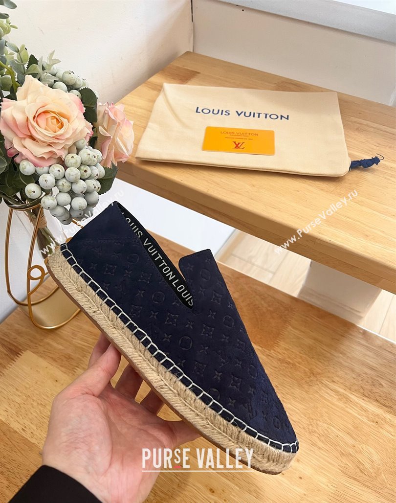 Louis Vuitton Starboard Flat Espadrilles in Monogram Velvet Navy Blue 2024 0125 (HB-240125085)