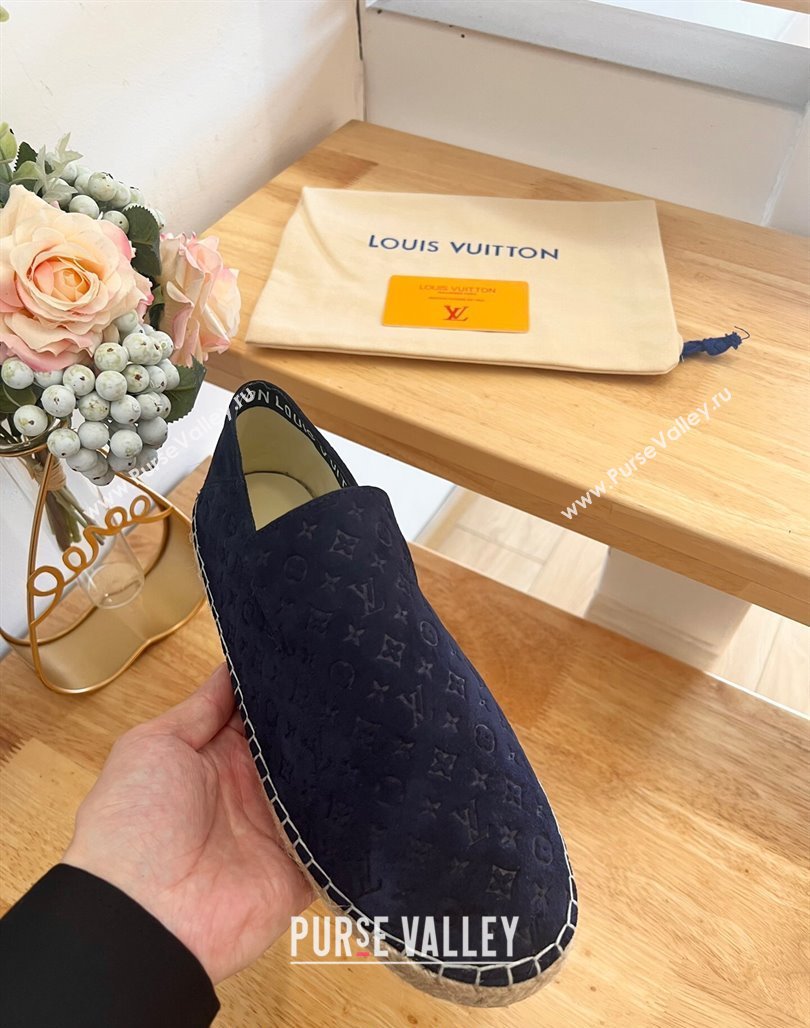 Louis Vuitton Starboard Flat Espadrilles in Monogram Velvet Navy Blue 2024 0125 (HB-240125085)