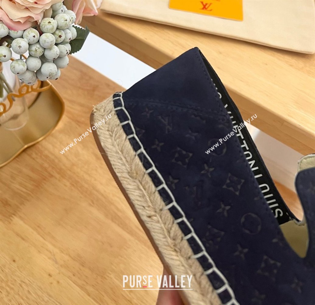 Louis Vuitton Starboard Flat Espadrilles in Monogram Velvet Navy Blue 2024 0125 (HB-240125085)