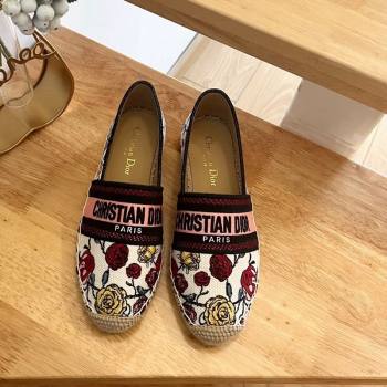 Dior Flat Espadrilles in White and Pink Florilegio Embroidery 2024 0125 (HB-240125086)