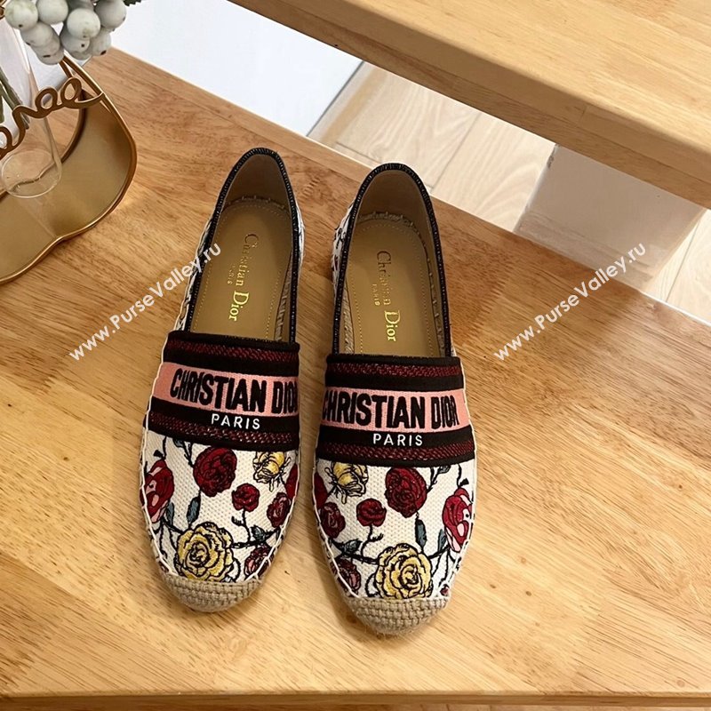 Dior Flat Espadrilles in White and Pink Florilegio Embroidery 2024 0125 (HB-240125086)