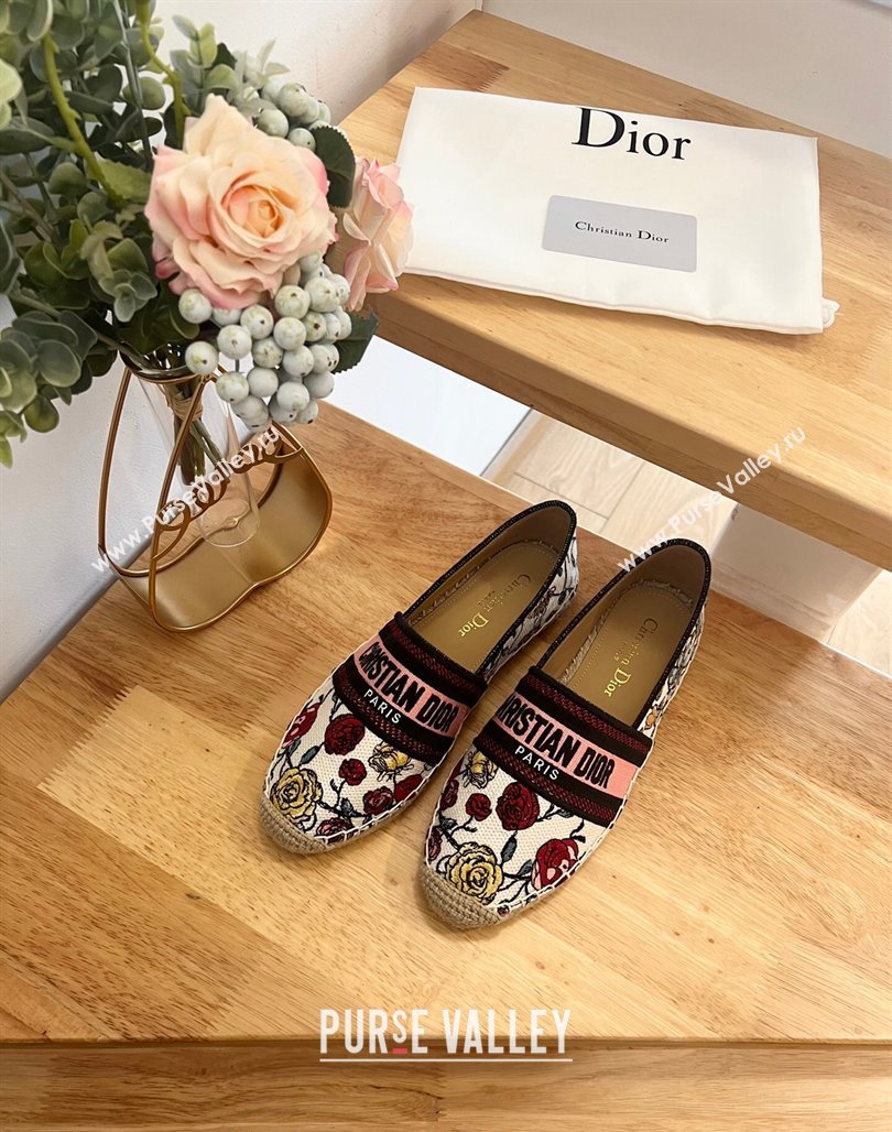 Dior Flat Espadrilles in White and Pink Florilegio Embroidery 2024 0125 (HB-240125086)