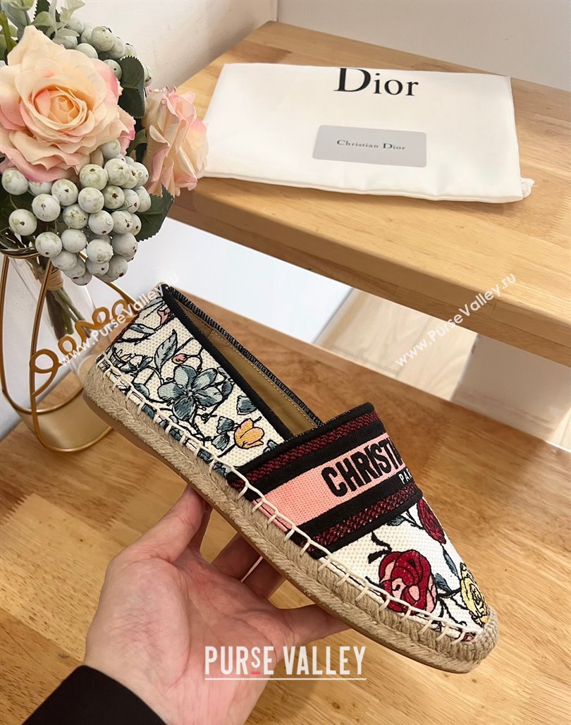 Dior Flat Espadrilles in White and Pink Florilegio Embroidery 2024 0125 (HB-240125086)