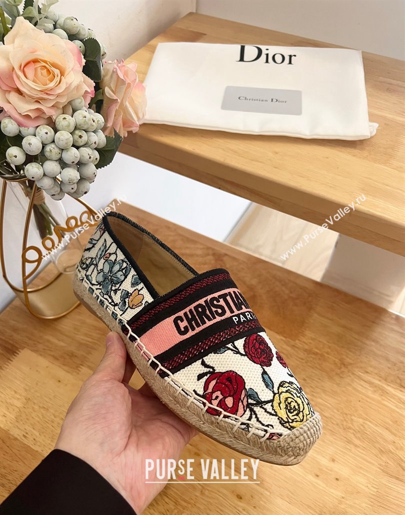 Dior Flat Espadrilles in White and Pink Florilegio Embroidery 2024 0125 (HB-240125086)