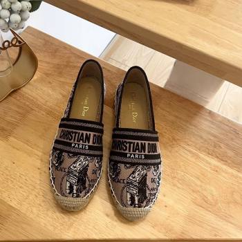 Dior Flat Espadrilles in Beige and Black Cotton Embroidered with Plan de Paris Motif 2024 0125 (HB-240125087)